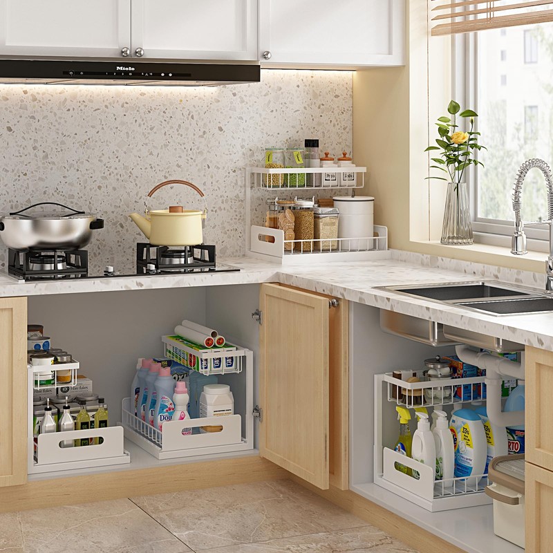 REALINN Under Sink Organizer, Pull Out Cabinet Organizer 2 Tier