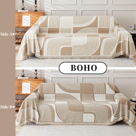 Sederikun Sofa Covers Washable Sectional with Tassel Sofa Covers Loveseat Covers Reversible Chenille Sofa Slipcovers Couch Covers for 3 Cushion Couch Simple Couch Protector (Khaki, Large 71''*118'')