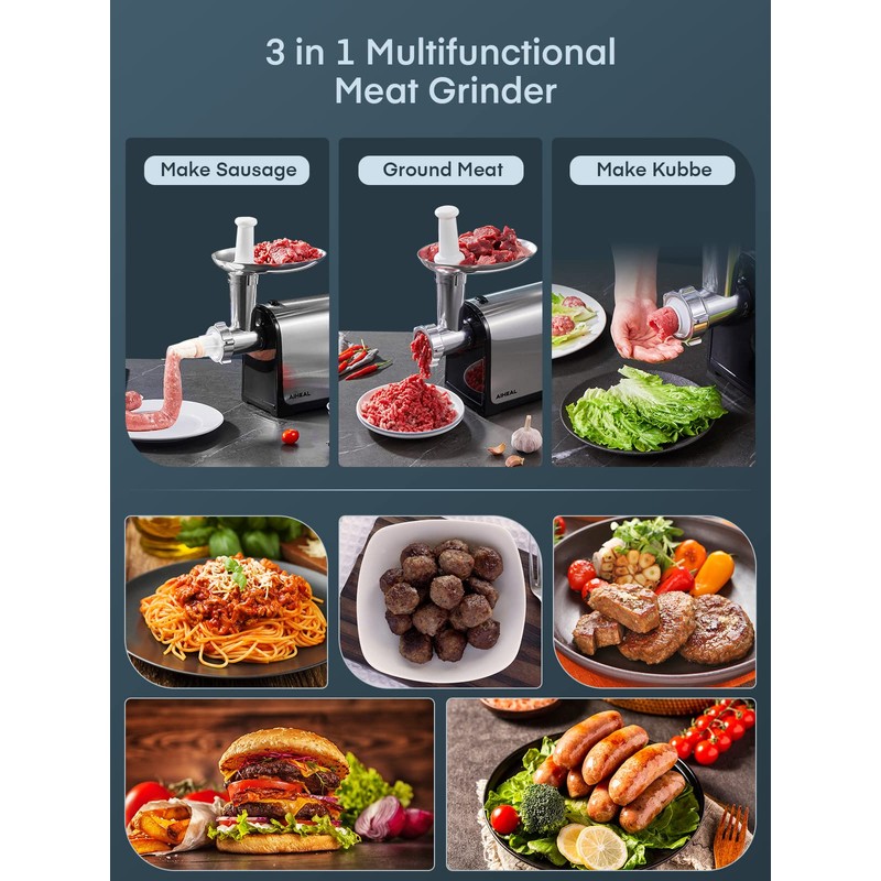 Electric Meat Grinder, Sausage Stuffer with 3 Sausage Tubes, 2