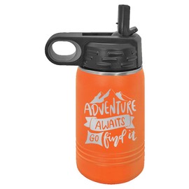 Adventure Awaits Water Bottle | Insulated Water Bottles | Laser Engraved Water Bottle | Stainless Steel Water Bottle with Straw (12 oz, Orange)