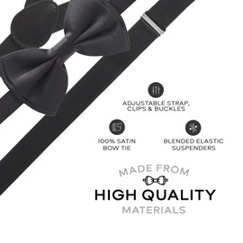 Man of Men Bowtie and Suspender Set for Men, Men’s Black Suspenders Bow Ties and Suspenders, Boys Women Tirantes Para Hombre, One Size Fits Most
