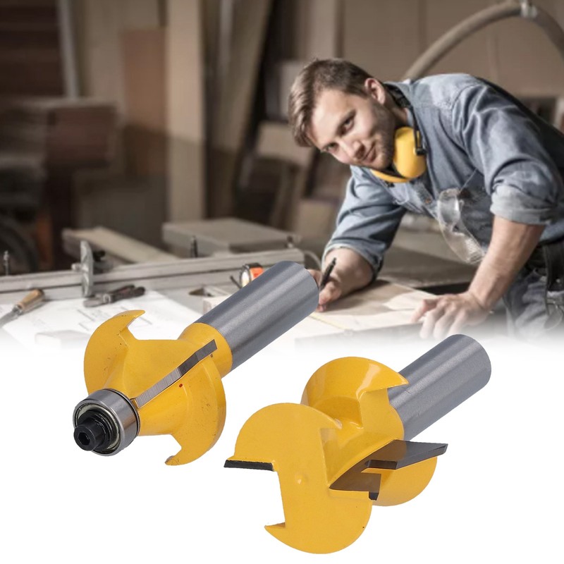 2Pcs Tongue Groove Router Bit 120° with Edge Banding Woodworking
