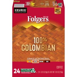 Folgers 100% Colombian Medium Roast Coffee, 24 K Cups for Keurig Coffee Makers