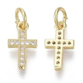 KitBeads 5Pcs Brass Tiny Cross Charms Gold Plated Jesus Cubic Zirconia Christian Crucifix Charms for Jewelry Making Necklaces Bracelets Earrings Crafts Bulk, Brass, No Gemstone