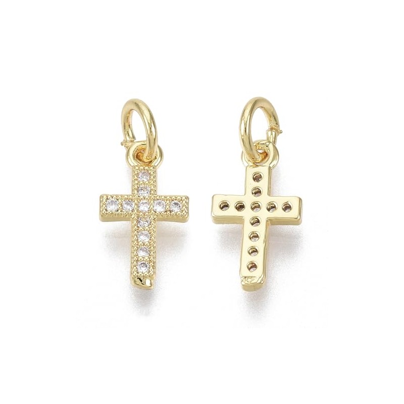 KitBeads 5Pcs Brass Tiny Cross Charms Gold Plated Jesus Cubic