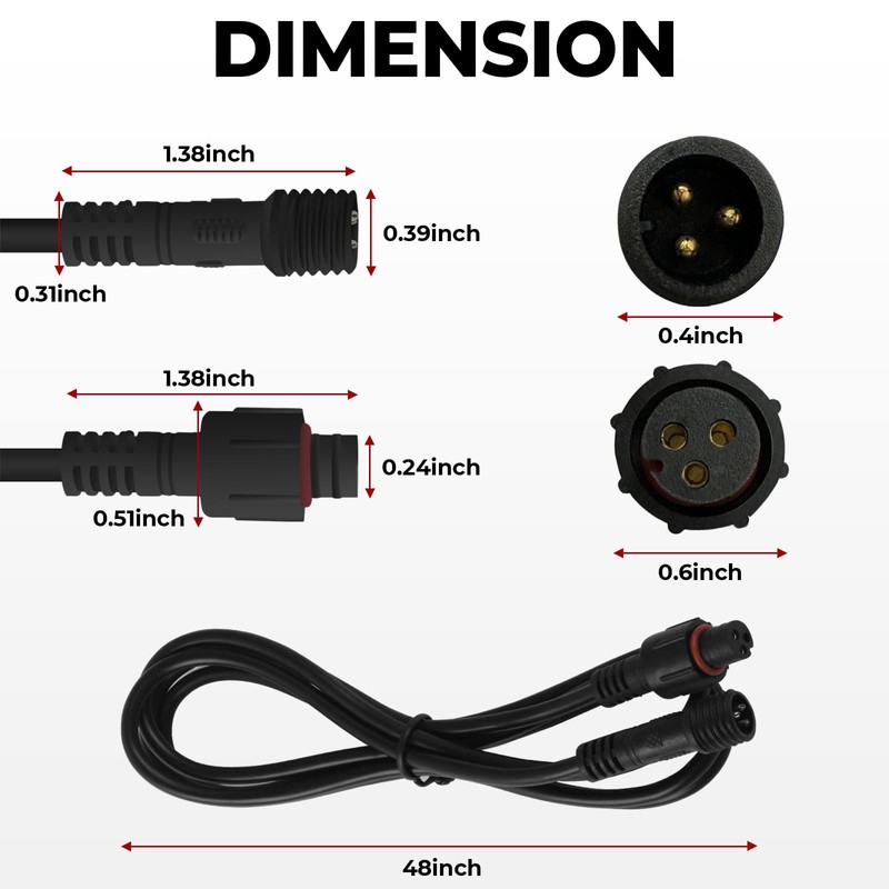 DITRIO 4PCS 4FT 3 Pin Extension Cable for RGB Underglow