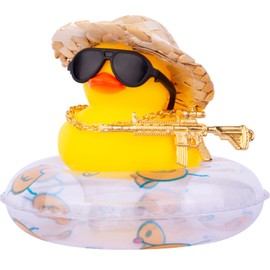 MuMyer Cowboy Duck Car Dashboard Decorations Rubber Duck Car Ornaments with Cool Accessories Mini Swim Ring Sun Hat Sunglasses Scarf or Necklace(B22)