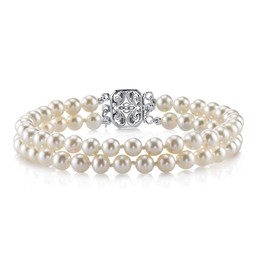 The Pearl Source Sterling Silver 5-6mm AAAA Quality Round White Double Freshwater Cultured Pearl Bracelet for Women