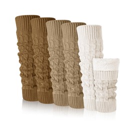 Chuarry 3 Pairs Winter Fleece Lined Leg Warmer for Women Skating Leg Warmer Long Boot Socks for Women Skating Every Day Wear (Cable Knit Pattern, Dark Khaki, Light Khaki, Beige)