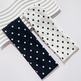 2Pcs Polka Dot Headband Black White Headbands Elastic Polka Dots Hair Accessories Non Slip Fashion Head Bands Vintage Design Sports Yoga Workout Wide Headbands Cute Hair Styling Decorations for Women