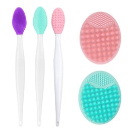 3PCS Silicone Exfoliating Lip Brush 2 in 1 Double-Sided Soft & 2PCS Facial Cleaning Brushes Pad for Smoother and Fuller Lip Appearance Cleanning Blackhead