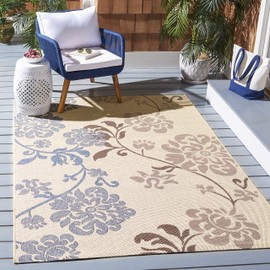 SAFAVIEH Courtyard Collection 8' x 11' Natural Brown / Blue CY4027B Indoor/ Outdoor Waterproof Easy-Cleaning Patio Backyard Mudroom Area-Rug