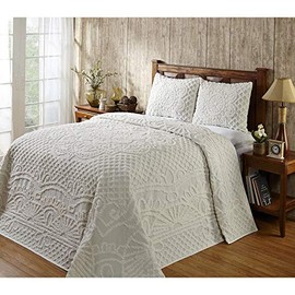 3 Piece Farmhouse Style Light Tan Geo Bedspread King Tufted Elegant Modern Look Solid Color Floral Geometric Textured Aesthetic Chenille Bedspread 100 Percent Cotton Old Fashioned Shabby Chic Bedding