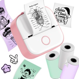 Phomemo Mini Portable Printer, Print Pod, Bluetooth Smart Pocket Inkless Thermal Printer with 3 Roll Papers for Journal/DIY Scrapbook/Travel/Notes/Label/Memo, Receipt Printer for iOS&Android, Pink