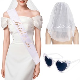 Edussy 3 Pcs Bachelorette Party Gifts Set - Included Bride to be Sunglasses ,Sash and Veil Bridal Shower Bachelorette Party Bride to be Favors Gifts