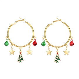 Christmas Earrings for Women, 14K Gold Plated Hoop Earrings Fashion Lightweight Hypoallergenic Gold Earring Jewelry Thanksgiving Themed Earrings, Christmas Party Gift