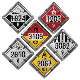 Numer-All Aluminum Flip File Placard, One Set with 6 Legends - Numbered - 13.75" x 13.75" Unpainted Back Plate with Rounded Corners - Complies with DOT Hazmat Placard Requirements