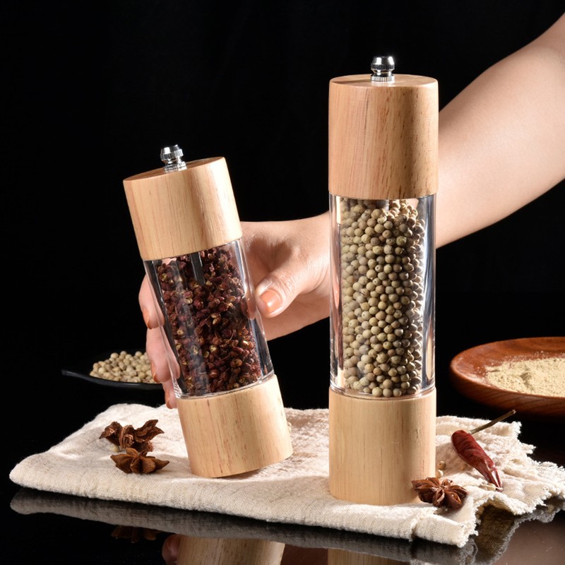 Manual Pepper Grinder Multifunctional Efficient Grinding Oak Patchwork Acrylic Pepper