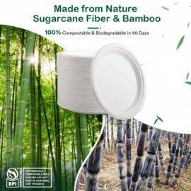 OasisSN [7 Inch, 128-Pack Compostable Paper Plates, Heavy-Duty Biodegradable Disposable Dish Made from Bagasse, Perfeck for Snacks, Desserts, Party, Wedding and More (BPI Certified)