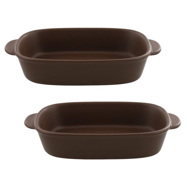 Tableware East Square Au Gratin Plate, Set of 2, Open Fire OK, Chocolate Brown, Cafe Style Au Gratin Dish, Suitable for Open Fire, Suitable for Household Oven (Long Rectangular Chocolate Brown)