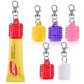 Keychain Lip Balm Holder Cap for Carmex - Replacement Cap with Stopper, Lip Gloss Keychain, Convenient Keyring Accessory for Women & Moms, Prevent Loss (Compatible with Carmex 0.35oz/10g)