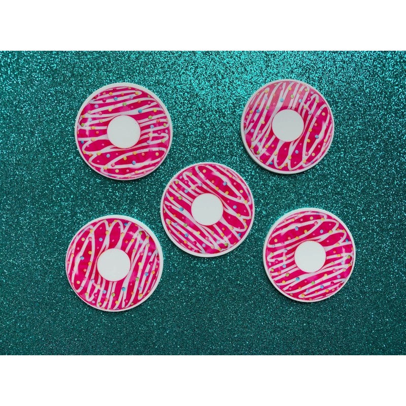 5pc. Pink Sprinkle Donuts Resin Planar Flatbacks, Bow Center, Cabochon,