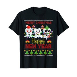Dental Squad Ugly Sweater Merry Christmas New Year Tooth T-Shirt, black