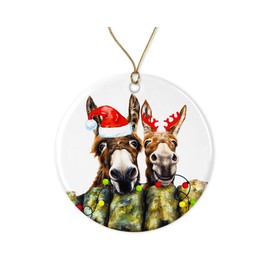OystersPearl Donkey Pair - White Ceramic Hanging Christmas Ornament - Donkey Ornament - Donkey Santa Ornament - Funny Ornament Printed on Both Sides