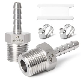 TAISHER 2PCS Forging of 304 Stainless Steel of Air Hose Fittings, Hose Barb Fittings 1/4" Barb x 1/4" MNPT Pipe Adapter with 2PCS Hose Clamp
