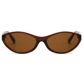 YAMEIZE Oval Sunglasses for Women Men Retro Small Oval Glasses Vintage 90s Cat Eyes Y2k Slim Trendy Sunglasses UV400 Protection, Brown / brown