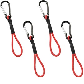 HUIKKJP Stretch Cord, Carabiners, Set of 4 (Red) for Outdoor Camping Durable Alloy with Tarp Hook, Multipurpose Elastic Bungee Cord