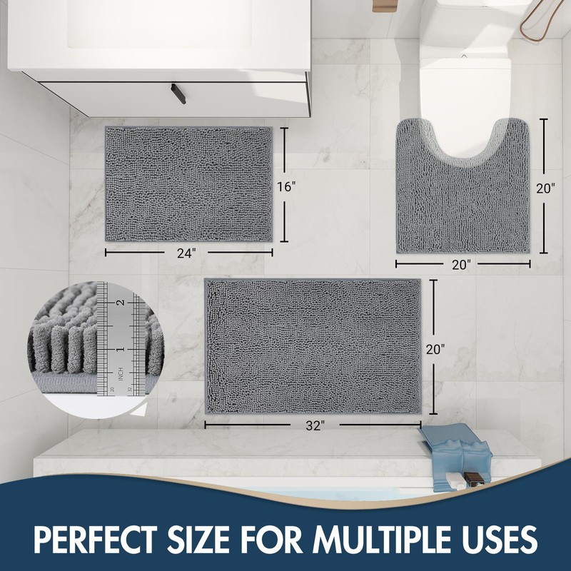 TREETONE Bathroom Rugs Sets, Thick Soft Absorbent 3 Piece Chenille