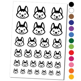 Chibi Husky Dog Head Temporary Tattoo Water Resistant Fake Body Art Set Collection - Black (One Sheet)