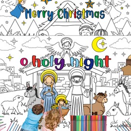 Zhanmai 2 Pcs 31.4 x 43.3 Inch Christmas Coloring Posters Jesus O Holy Night Giant Coloring Posters with 24 Color Pens Coloring Pages Xmas Huge Table Cover for Home Classroom Party Supplies Favor