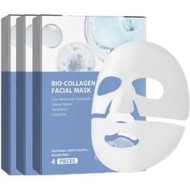 Bio-Collagen Real Deep Mask, Hydrogel Mask, High Moisturizing, Haritsuya Pore Care, Non-sticky, Dry and Sensitive Skin 3 Boxes (12 Tablets) Blue