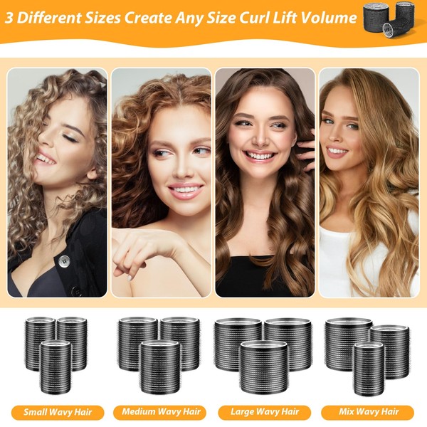 Qinzave 39PCS Self Grip Curlers 3 Sizes - Black 2.5in,