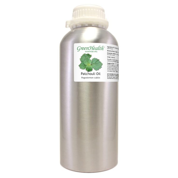 Patchouli – 32 fl oz (946 ml) Aluminum Bottle w/Plug Cap – 100% Pure Essential Oil – GreenHealth