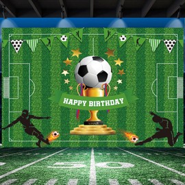 DIZHI DIZHI Soccer Birthday Backdrop Banner Sports Themed Party Decorations for Boys and Kids Football Photo Booth Props Cake Table Decor Supplies 5x3ft