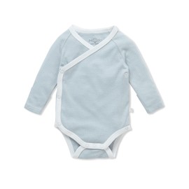 MORI Baby Organic Cotton & Bamboo Kimono Bodysuit for Boys & Girls in Blue Stripe - Long Sleeve Wrap-Style Romper - Nickel-Free Poppers - 6-9 Months