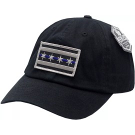 Peerless Embroidery Blue Line Chicago Flag Hat Slouch Buckle Back