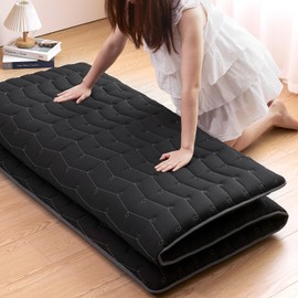 Vibe bear Premium 3.2" Thick Japanese Futon Floor Mattress - Queen Size 60"x80" - 100% High-Density Foam,Foldable Floor Mattress,Comfortable Tatami Mat for Dorm,Bedroom,or Guest Room(Black)