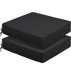 PITCTCHIC Waterproof Outdoor Chair Cushions Set of 2, 19" x 19" x 4" Waterproof & Fade Resistant Seat Cushion for Patio Furniture, Patio Chair Cushion Replacement with Ties and Hidden Zipper (Black)