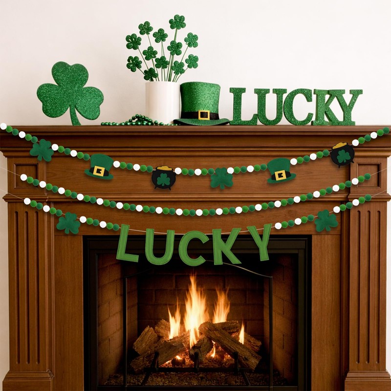 St Patricks Day Decorations 3 Pack Felt Pompom Banner Pre-Assembled