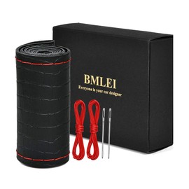 BMLEI Steering Wheel Cover Universal 15 Inch with Top Genuine Leather, Anti-Slip Design, Soft Padding, Stitch on Wrap