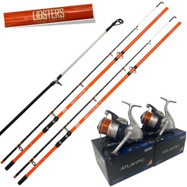 Lidsters 2 Fishing Beachcaster Sea Beach Pier Fishing Rod 12ft 2pc Orange LFS PLUS 2 ATLANTIC ORANGE REELS