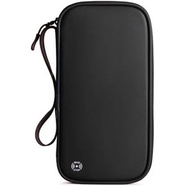 Lumbor37 Cartera para Pasaporte Familiar de Gran Capacidad para 4 Personas, Porta para Pasaporte con Bloqueo RFID, Cremallera y Cordón de Transporte, Organizador de Documentos de Viaje (negro)