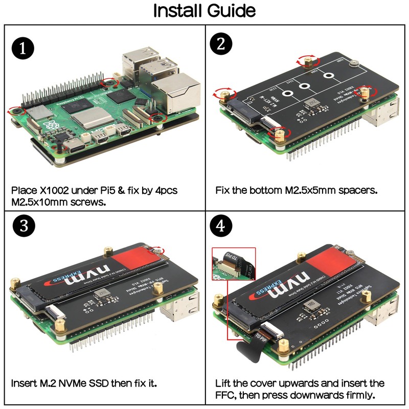 Geekworm X1002 PCIe to M.2 HAT NVMe SSD PIP PCIe