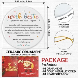 Work Bestie Gifts for Women Men Coworker Ornament - Friendship Gifts for Coworkers, Bestie Worker, Work Friend, Colleagues - Emotional Support Coworker Xmas Decor Ceramic Ornament
