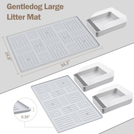 Gentledog Cat Litter Mat, Large 34.3" X 24.8" Kitty Litter Box Mats for Floor, Silicone No Slip, Soft and Waterproof, Easy to Clean-Grey