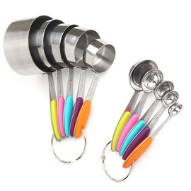 ANCLLO Measuring Cups and Spoons Set of 12- Stainless Steel 5 Measuring Cup and 5 Measuring Spoon with 2 O Rings for Baking, Liquid and Solid